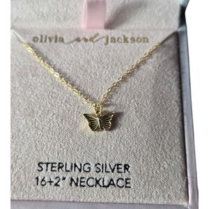Gold Tone Sterling Silver Delicate  Butterfly Pendant Necklace.